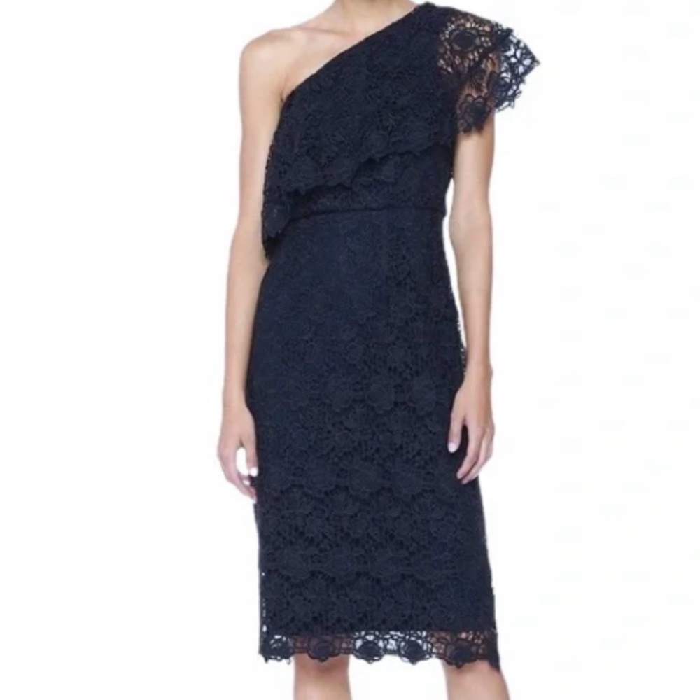 Nanette Lepore Navy Blue Lace One-Shoulder Lace Cocktail Dress Size 10